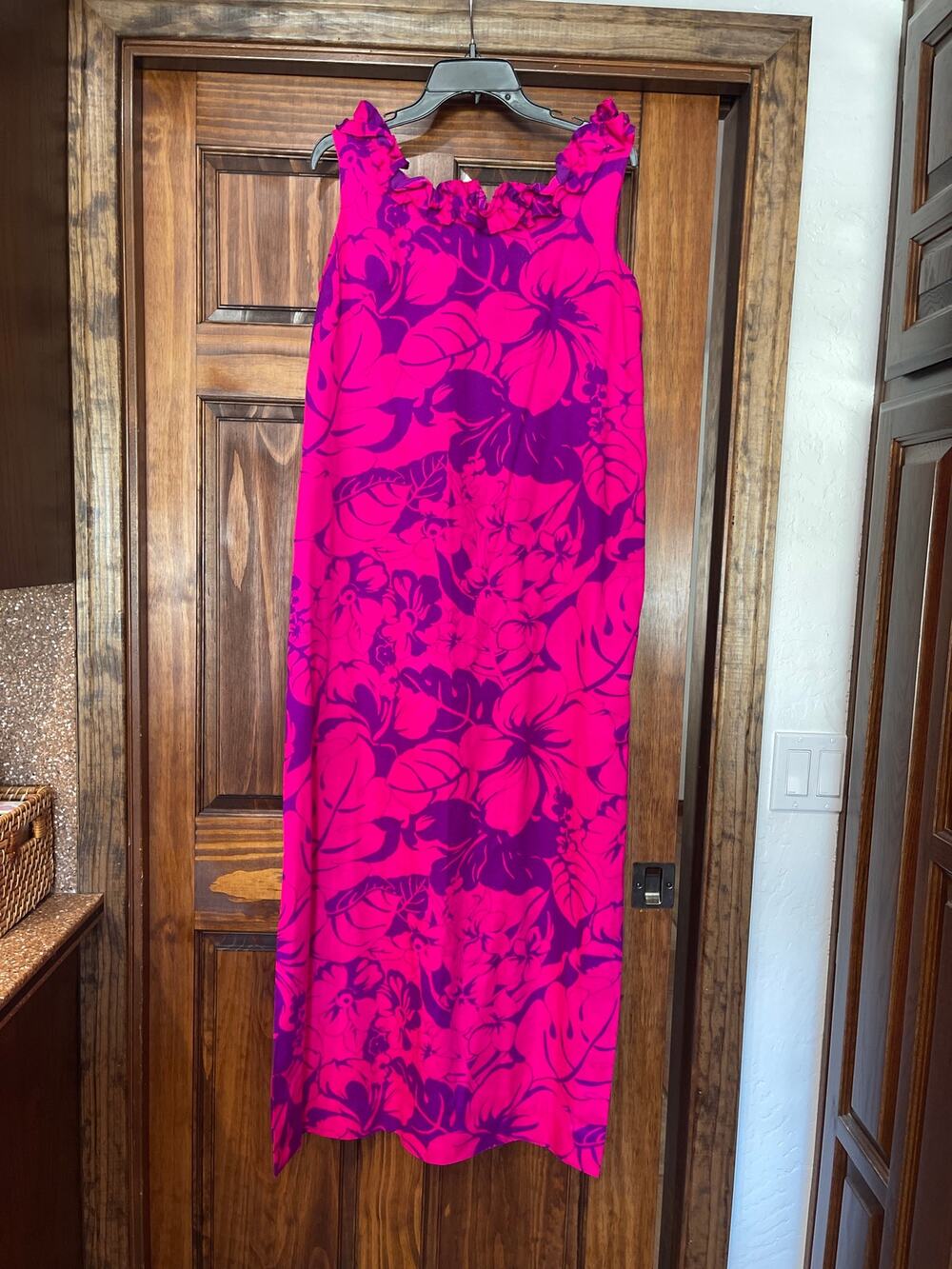 Vintage authentic 1960s – 70s Pacific Isle Barkcloth maxi dress